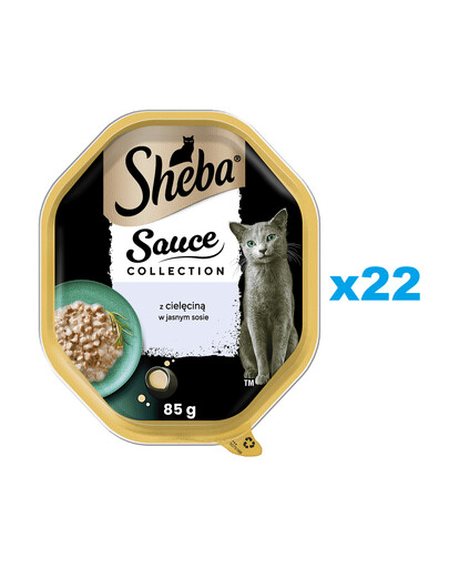 SHEBA Sauce Collection 22x85 g kompletné mokré krmivo pre dospelé mačky, kúsky s teľacím mäsom v omáčke