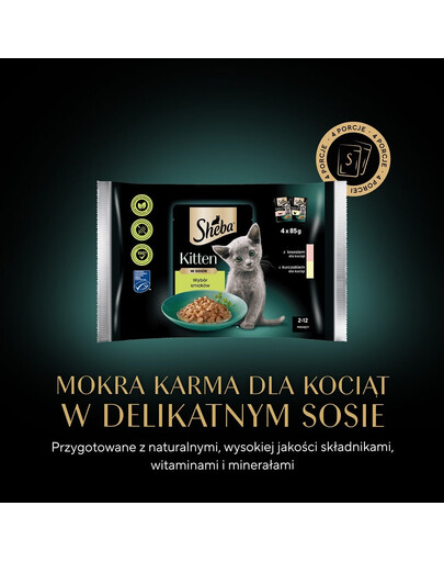 SHEBA Kitten Výber príchutí v omáčke 4x85g krmivo s lososom a kuracím mäsom pre mačiatka