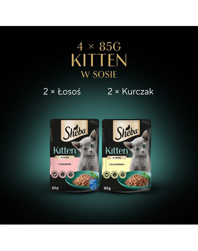 SHEBA Kitten Výber príchutí v omáčke 4x85g krmivo s lososom a kuracím mäsom pre mačiatka