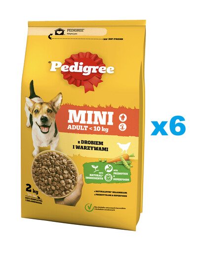 PEDIGREE Adult Mini 6x2 kg granule pre psov s kuracím mäsom a zeleninou pre dospelé psy malých plemien