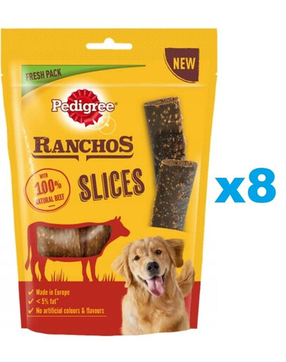 PEDIGREE Ranchos Slices 8x60g maškrty pre psov s hovädzím mäsom