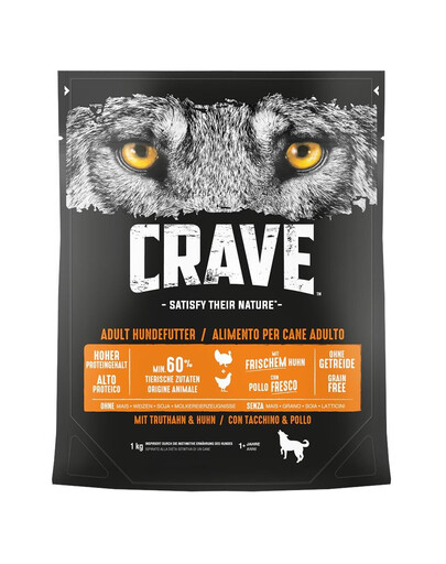 CRAVE bezzrnné granule pre psy s morčacím a kuracím mäsom 5 x 1 kg