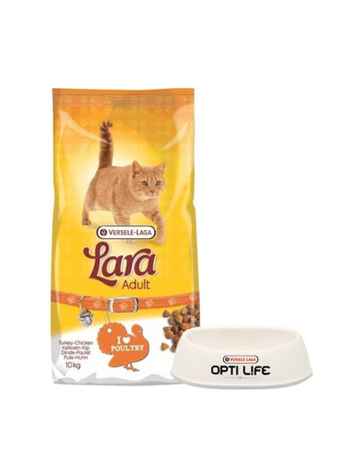 VERSELE-LAGA Lara adult morčacie a kuracie krmivo pre mačky 10 kg + plastová miska pre mačky GRATIS