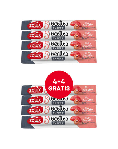 ZOLUX krémová mačacia pochúťka SWEETIES s tuniakom a krevetami 8 x 14g (4+4 GRATIS)