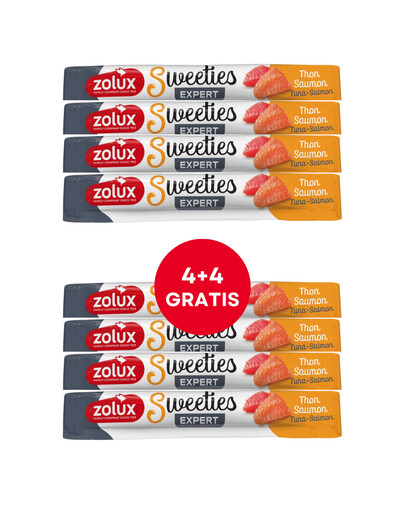 ZOLUX krémová mačacia pochúťka SWEETIES s tuniakom a lososom 8 x 14g (4+4 GRATIS)