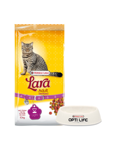 VERSELE-LAGA Lara Adult Sterilized - krmivo pre sterilizované mačky 10 kg + plastová miska pre mačky ZADARMO