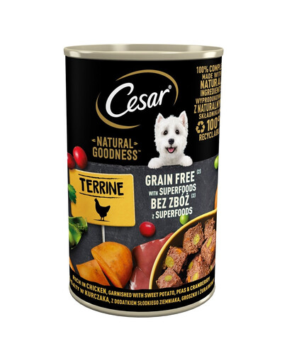 CESAR 400g - kuracie mäso, zdobené sladkými zemiakmi, hráškom a brusnicami