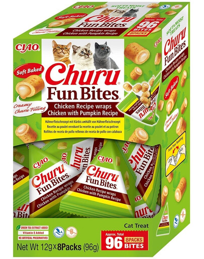 INABA Cat Fun Bites Chicken with Pumpkin 8x12g kuracie a tekvicové wrapy pre mačky