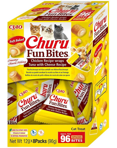 INABA Cat Fun Bites Chicken with Tun and Cheese 8x12g kuracie, tuniakové a syrové wrapy pre mačky