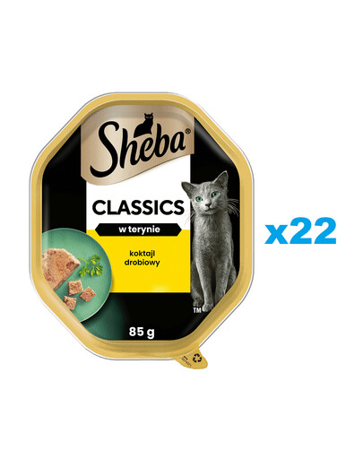 SHEBA Classics Hydina Cocktail vanička 22x85g - kompletné krmivo pre dospelé mačky, v paštéte
