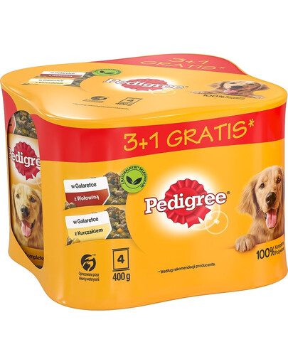 PEDIGREE Adult 3+1 konzerva 4x400 g v želé kuracie, hovädzie