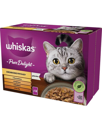 WHISKAS Pure Delight Hydinové pochúťky s kuracím, morčacím, hydinovým a kačacím v želé 12x85g