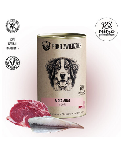 PAKA ZWIERZAKA hovädzie a sleď 400 g Konzerva pre psov