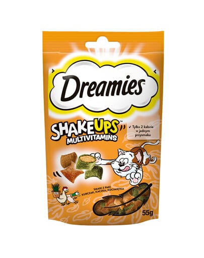 DREAMIES ShakeUps Multivitamins 55g kura, kačica a mačacia pochúťka pre mačky
