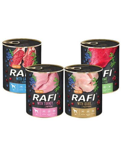 DOLINA NOTECI RAFI Premium Konzerva pre psov Mix príchutí 12 x 800 g