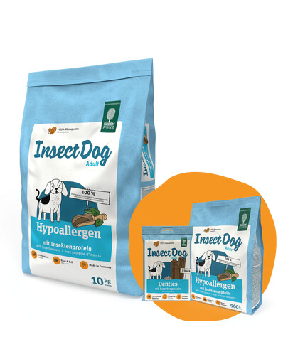 GREEN PETFOOD InsectDog Hypoallergen 10 kg + 900 g & Denties ZADARMO