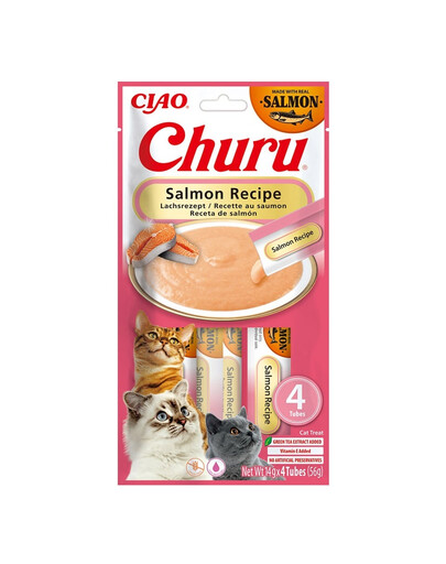 INABA Churu Cat Salmon 4x14g krémová pochúťka pre mačky s príchuťou lososa