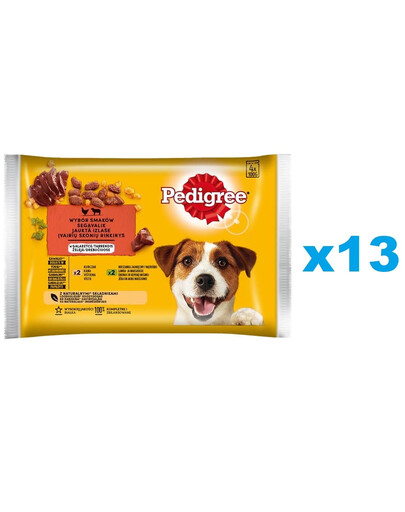 PEDIGREE Adult Selection of Arrows in rosol 52x100g krmivo pre dospelé psy, kúsky bohaté na kuracie mäso a zmes jahňacieho a pečene