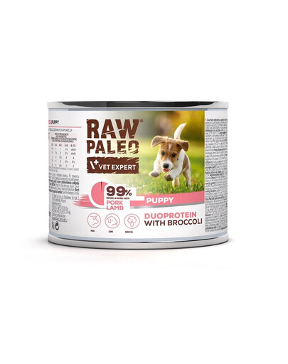 RAW PALEO Pork Lamb Puppy 200g mokré krmivo bravčové mäso s jahňacím mäsom pre šteniatka