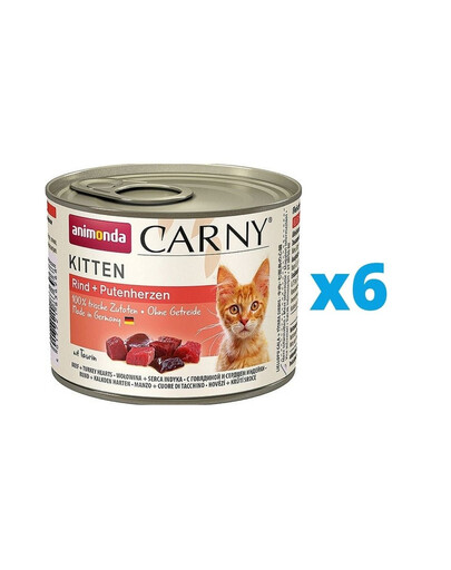 ANIMONDA Carny Kitten zestaw Wołowina/Serce Indyka 6 x 200 g