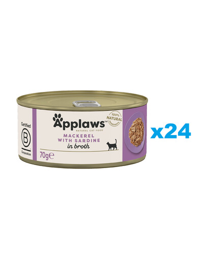 APPLAWS Cat Adult Mackerel with Sardine in Broth makrela i sardynka w bulionie 24x70 g