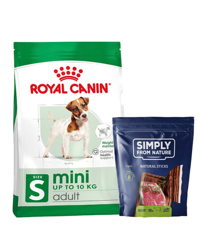 ROYAL CANIN Mini Adult 8kg krmivo pre dospelých psov, malé plemená + SIMPLY FROM NATURE Prírodné cigary s hovädzím mäsom 3 ks
