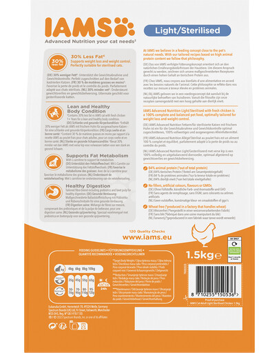 IAMS for Vitality Sterilised karma dla kotów dorosłych po kastracji z kurczakiem 1,5 kg