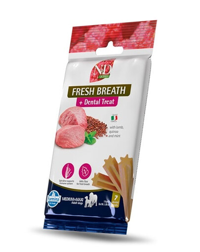 FARMINA N&D Quinoa Dental Treat Fresh breath Medium/Maxi 100 g (7 ks) Dentálna maškrta pre stredné a veľké psy