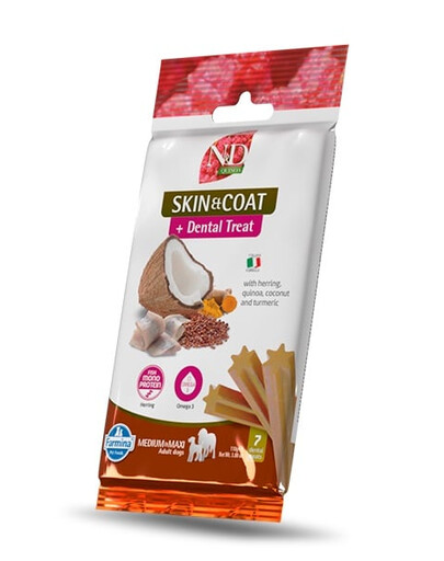 FARMINA N&D Quinoa Dental Treat Skin Coat Herring Medium/Maxi 100 g (7 ks) Dentálna maškrta pre stredné a veľké psy