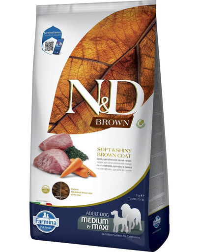 FARMINA N&D Brown Dog Adult 7 kg Krmivo pre psov s jahňacinou, spirulinou a mrkvou