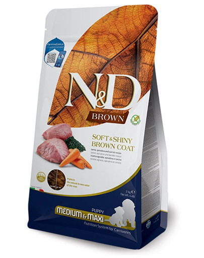 FARMINA N&D Brown Dog Puppy Medium Maxi 2kg Krmivo s jahňacinou, spirulinou a mrkvou