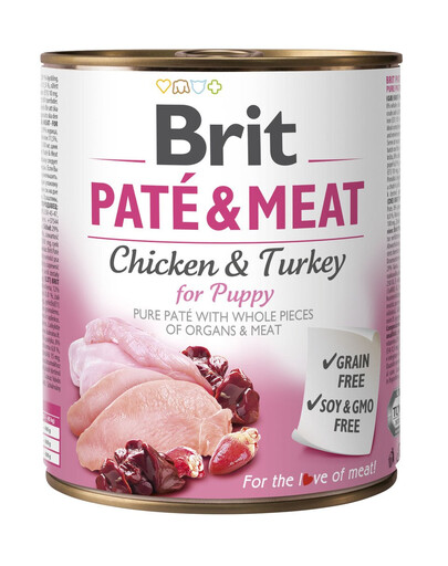 BRIT Pate&Meat chicken&turkey pasztet dla szczeniąt 36 x 800 g kurczak i indyk