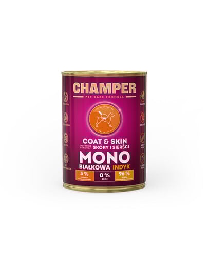 CHAMPER Coat Skin 400g Monoproteínové krmivo pre psov s morčacinou