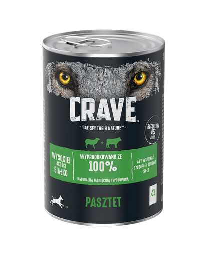 CRAVE 400g konzerva - jahňacia a hovädzia paštéta (bezobilné, kompletné mokré krmivo pre dospelých psov)