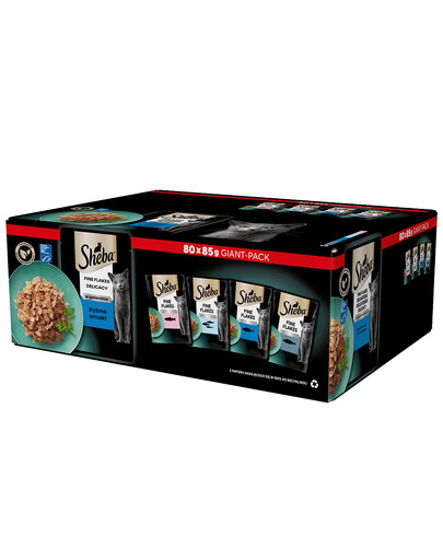 SHEBA Delicacy Rybie príchute v želé losos, biela ryba, tuniak a treska 80 x 85g