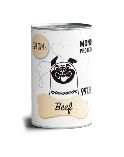 PAKA ZWIERZAKA PEPE Beef 99 % hovädzie mäso 800 g monoproteínové mokré krmivo pre psov