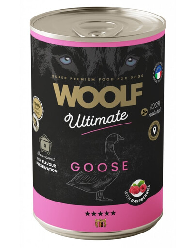 WOOLF Ultimate Adult Dog Goose and Raspberries 400g krmivo v konzervě s husím masem a malinami pre psov