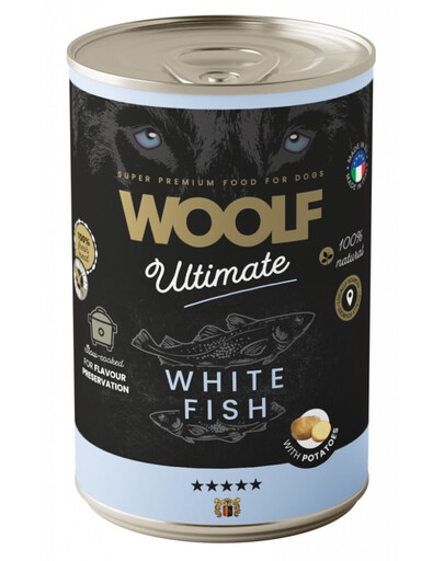WOOLF Ultimate Adult Dog White Fish and Potatoes 400g krmivo v konzervě s rybami a zemiakmi pre psa
