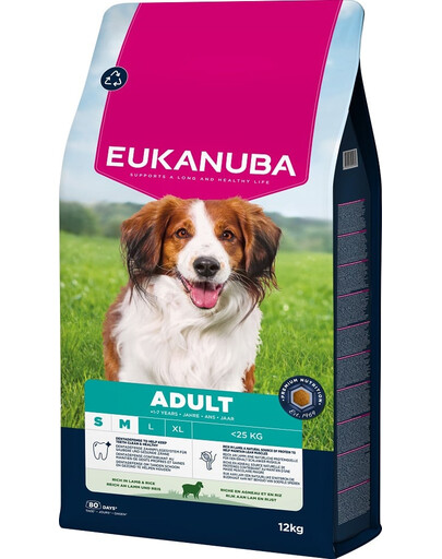 EUKANUBA Adult Small Medium Breeds Lamb Rice 12 kg Krmivo s jahňacinou a ryžou pre psy malých a stredných plemien