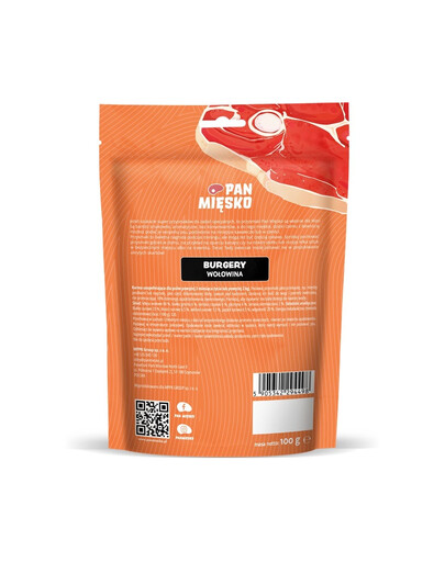 PAN MIĘSKO Burgery Woľovina pochúťka pre psa 100 g