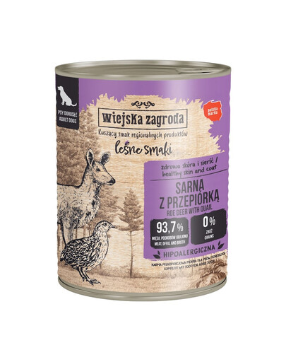 WIEJSKA ZAGRODA Lesné chute Srnčia s prepeličím mokrá strava pre psov 800 g