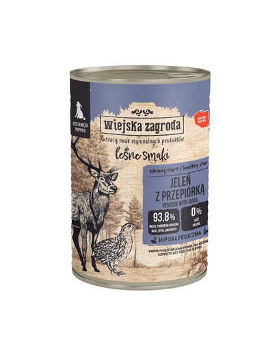 WIEJSKA ZAGRODA Lesné chute Jeleň s prepeličkou mokrá strava pre šteniatka 400 g
