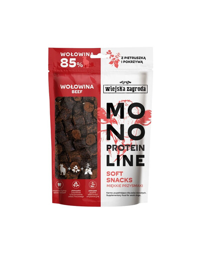 WIEJSKA ZAGRODA Monoproteinové mäkké maškrty pre psov Hovädzina 115 g