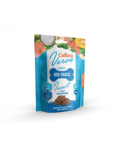 CALIBRA Dog Verve Crunchy Snack Insect&Fresh Salmon 150 g bezobilné maškrty s hmyzom a lososom