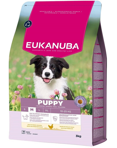 EUKANUBA Puppy Medium Breeds Chicken 3 kg Suché krmivo pre šteniatka stredných plemien bohaté na čerstvé kurča