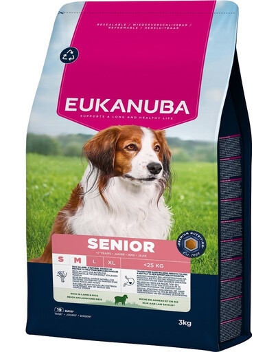 EUKANUBA Senior Small Medium Breeds Lamb Rice 3 kg suché krmivo pre starších psov malých a stredných plemien bohatá na jahňacinu a ryžu