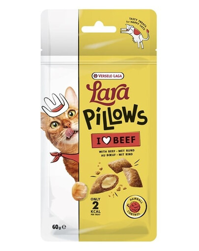 VERSELE-LAGA Lara Snack Pillows with Beef Hairball Control 60g maškrta podporujúca elimináciu chlpatých guľôčok