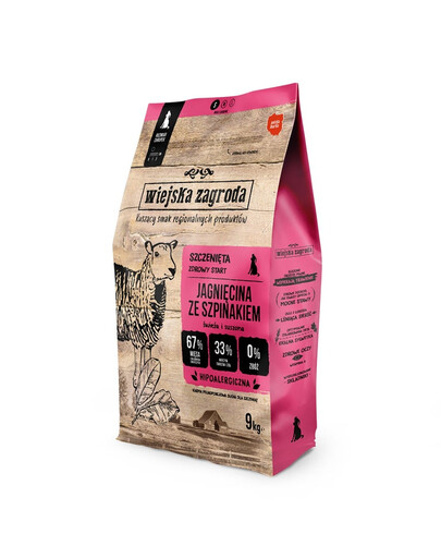 WIEJSKA ZAGRODA Jahňacina so špenátom krmivo pre šteniat chrumkavé S 9 kg