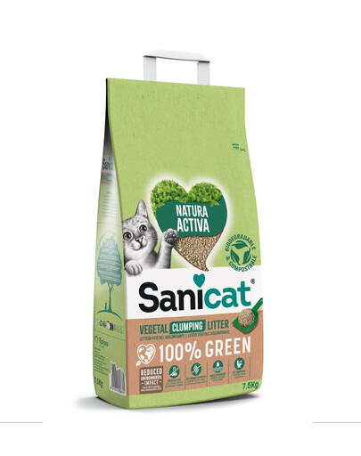SANICAT Natura Activa 100% Green 7,5 kg rastlinný piesok pre mačky