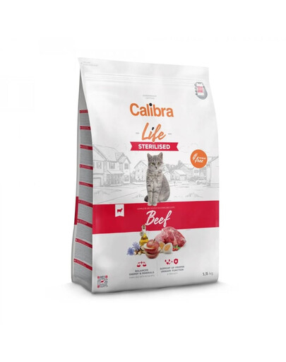 CALIBRA Cat Life Sterilised Beef 1,5 kg bezobilné suché krmivo pre mačky po sterilizácii alebo kastrácii